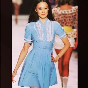 Vintage y2k Betsey Johnson New York Babydoll Blue Runway Dress Size 6